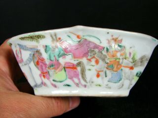 Antique Chinese Export Enamelled Porcelain Warriors & Flowers Bowl Signed 4