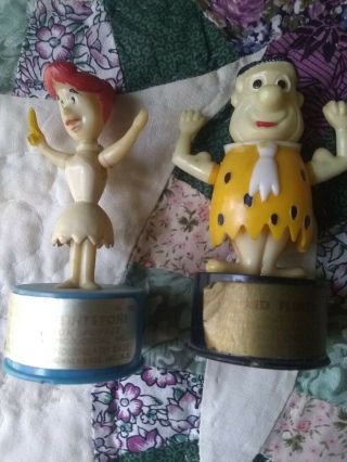 Vintage Kohner Bros.  Thumb Push Up Puppet Fred & Wilma Flinstone.