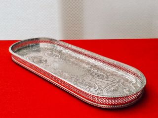 Antique Repousse Silver On Copper Footed Cocktail Gallery Tray C1930