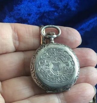 Antique Solid Silver Ladies Solid Silver Enamel Dial Pocket Watch
