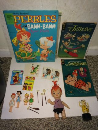 Vintage 60s/70s Hanna - Barbera Flintstones Figure,  Card Game,  Jetsons 1 Comic Book
