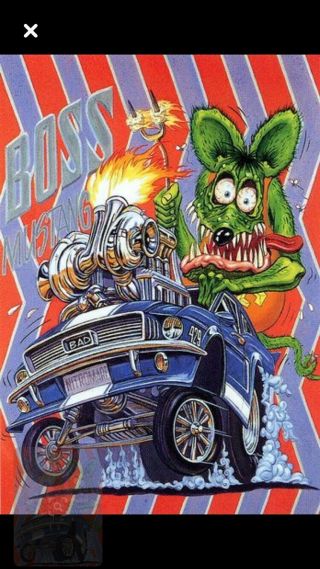 Rat Fink Big Daddy Roth Wall Art “Mighty Mustang” Fastback Mach 1 Shelby Cobra 2