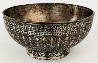 Indo Persian Antique Engraved Tinned Copper Bowl 19th Century