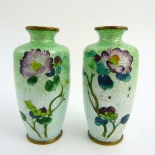 Pair Japanese Ginbari Cloisonne Bottle Vases Decorated With Flowers Meiji Period