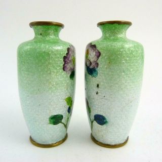 PAIR JAPANESE GINBARI CLOISONNE BOTTLE VASES DECORATED WITH FLOWERS MEIJI PERIOD 3
