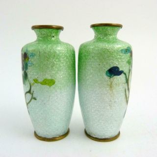 PAIR JAPANESE GINBARI CLOISONNE BOTTLE VASES DECORATED WITH FLOWERS MEIJI PERIOD 5