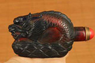 Vintage Chinese Old Glaze Hand Carving Dragon Figure Statue Snuff Bottle Gift