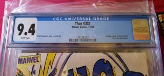 Thor 337 CGC 9.  4 NM,  1st Appearance of Beta Ray Bill WHITE PAGES 3