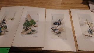 Vintage 1960s Set Of 4 Chinese Water Color 4 Seasons Framed Prints Ling - Fu Yang