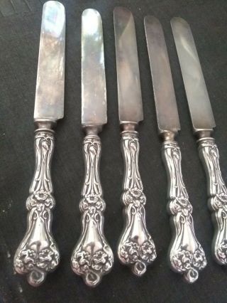Set Of 5 Antique Fancy Sterling Silver Butter Knives 308.  2 Grams
