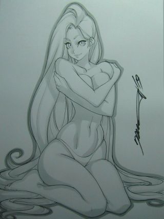 Rapuzel Girl Sexy Busty Sketch Pinup - Daikon Art