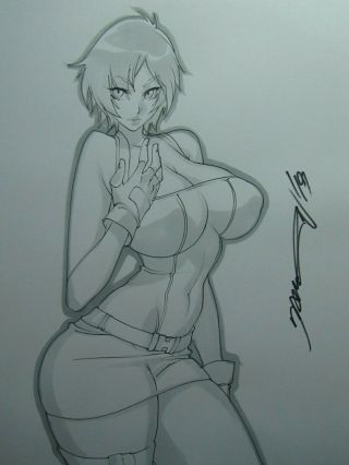 Jill Valentine Resident Evil Girl Sexy Busty Sketch Pinup - Daikon Art
