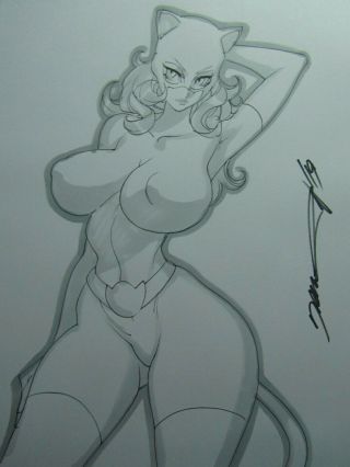 Catwoman Batman Girl Sexy Busty Sketch Pinup - Daikon Art