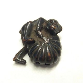 G027: Really Old Japanese Cultural Netsuke Of Wood Carving Of Monkey Statue