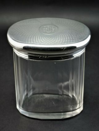 C1918,  Antique Art Deco Solid Silver And Glass Dressing Table Trinket Pot Jar