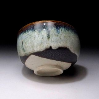 Xl5: Vintage Japanese Pottery Tea Bowl Of Seto Ware,  Artistic Glaze