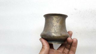 Antique Old Brass Engraved Hindu Temple Holy Water Pot Panchpatra Colle 6