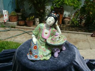 Antique Japanese Hand Painted Geisha Girl Porcelain Incense Burner