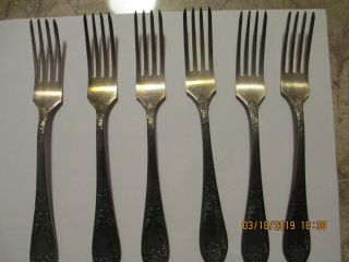 Set Of 6 Vintage Russian Melchior Silver Plate Large Forks - 8 "