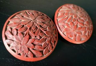 Antique Chinese Qing Dynasty Carved Cinnabar Lacquer Belt Buckle Nr