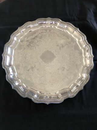 Scheffield Chippendale Large Acanthus Embossed Silver Plate Serving Tray Vintage