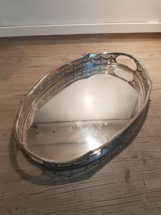 Lovely Vintage Silver On Copper Galleried Serving Tray