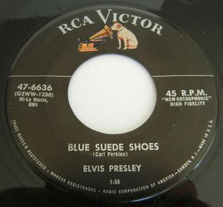 1956 Orig 45 rpm ELVIS PRESLEY Blue Suede Shoes—Never Let You Go RCA Victor VG, 2