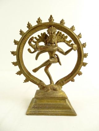 Antique Indian Cast Brass Statue Hindu God Dancing Lord Shiva Nataraja India