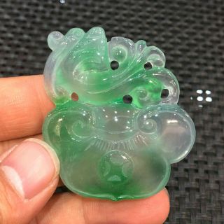 Chinese Ice Green Jadeite Jade Rare Handwork Dragon & Ruyi Collectible Pendant