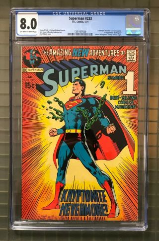 Superman 233 Dc Comics 1971 Cgc 8.  0 Clark Kent Becomes Tv Newscaster