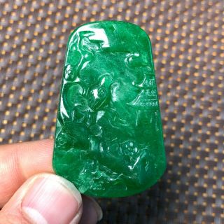 Chinese Handwork Collectible Green Jadeite Jade Plum Blossom & Bird Rare Pendant