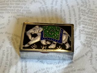 Vintage Indian Sterling Silver Guilloche Enamel Hinged Box With Elephant Motif