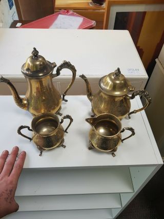 Set Of 4 Vintage Antique Electroplated Silver Tea Set