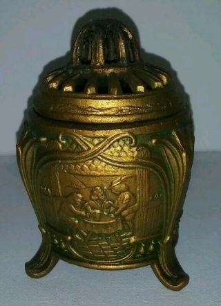 Vintage Cast Iron Insence Burner Painted Gold.  James Temple Of Allah 201 Rare