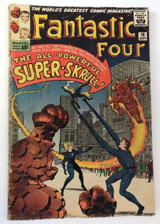 The Fantastic Four 18 Marvel Comics 1963 Jack Kirby Vg - 1st - Skrull App.