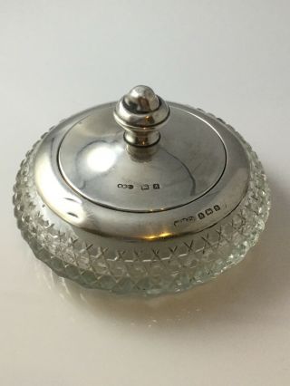 Hallmarked Silver Mounted Glass Vanity Jar With Mirrored Lid.  Wmc,  Birm,  1925