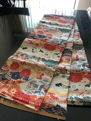 Japanese Antique Vintage Brocade Silk Fukuro Obi Sash Belt Kimono Textile 148 12