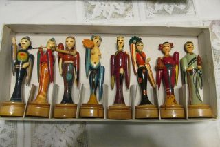 Vintage 8 Chinese Immortals Mid Century Hand Carved and Painted 2