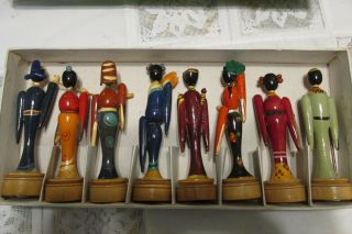 Vintage 8 Chinese Immortals Mid Century Hand Carved and Painted 3