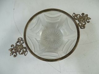 Antique Sterling Silver England Cut Glass Crystal Devil Handle Bowl Dish Vintage