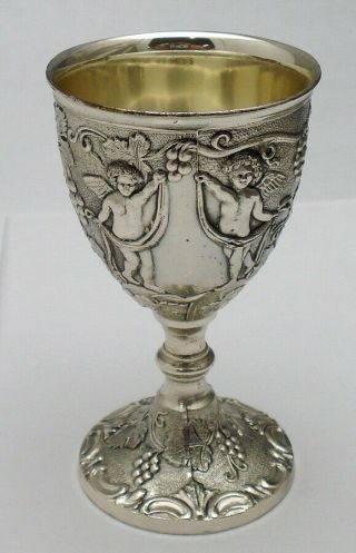 VINTAGE SET of 4 CORBELL & CO SILVER PLATED CORDIAL CUPID GOBLETS 3 1/2 