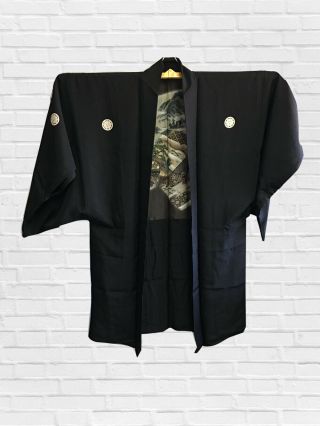 Vintage Japanese Kimono,  Mens Black Haori,  Craft Material,  Japan,  Culture