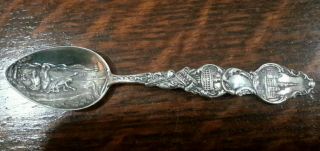 Lenape Indians Penn Treaty Philadelphia Sterling Silver 4.  2 " Souvenir Spoon 1892