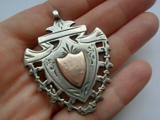 Antique Hallmarked Silver And Gold Large Pocket Watch Fob 14.  1grams Shield Shape