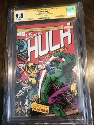 Immortal Hulk 1 Cgc Ss 9.  8 Signed/sketched Waite Wolverine Hulk 181 Homage 700