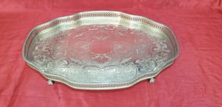 A Antique Silver Plated Gallery Tray On Clawed Legs By Walker & Hall.
