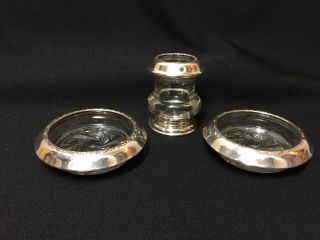 Vintage Silverplate And Cut Crystal Ash Trays And Cigarette Holder Set
