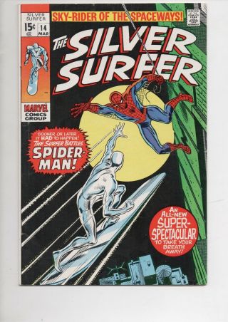 Silver Surfer 14 Comic Book From 1970 In Fine 6.  0/spiderman Story/only $19.  95