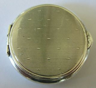 Vintage Unique & Collectible Art Deco Era Sterling Silver Round Hinged Pill Box 2