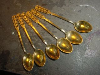 Set Of 6 David Andersen Enameled Sterling Spoons Norway Norwegian